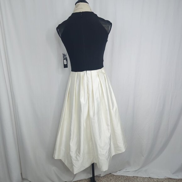 Betsy & Adam Black White Dress 6 Small Formal Midi Hi-Lo NWT - Picture 6 of 10